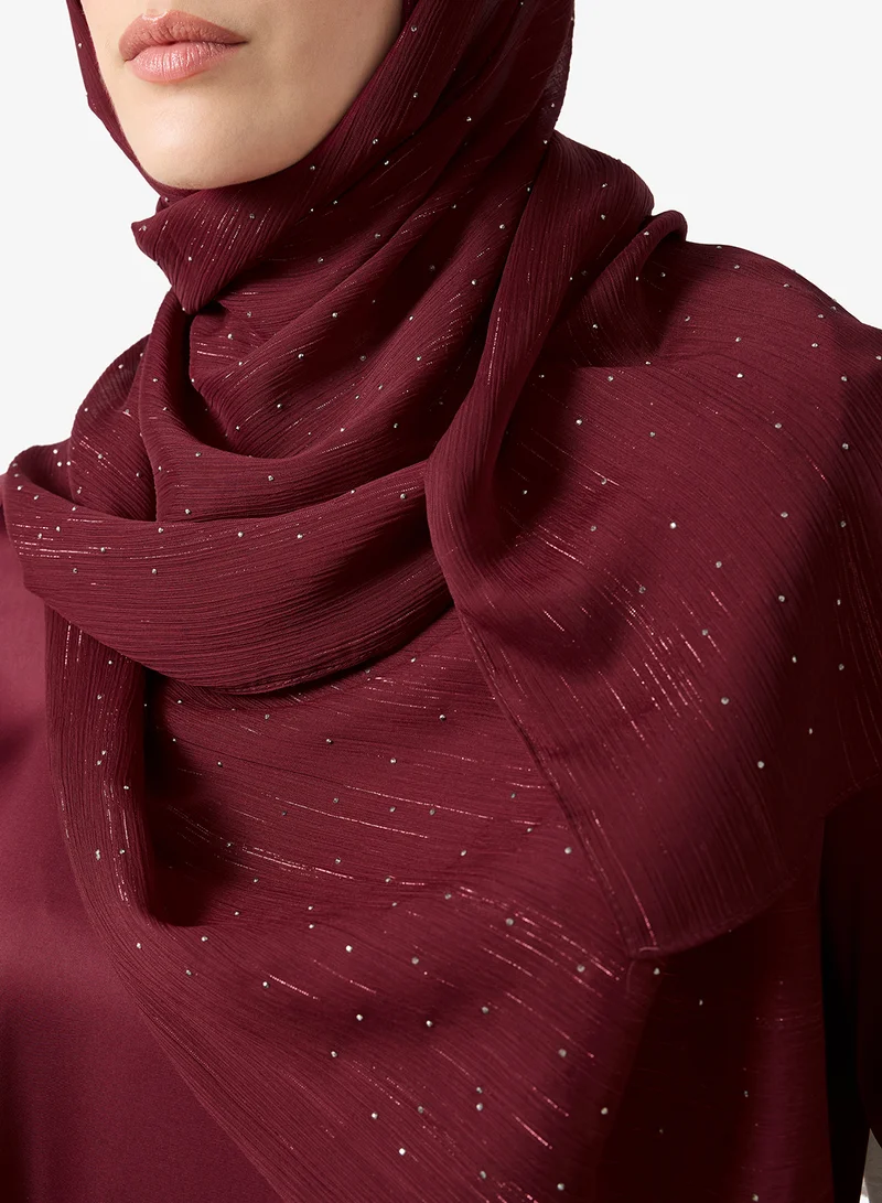 Khizana Burgandy Embellished Rhinestone Silver Detail Modest Hijab Headscarf for Women | Best Price UAE